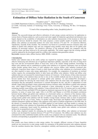 Estimation of diffuse solar radiation in the south of cameroon | PDF