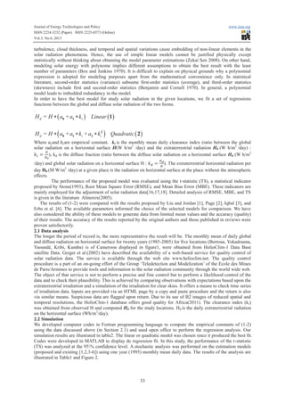 Estimation of diffuse solar radiation in the south of cameroon | PDF