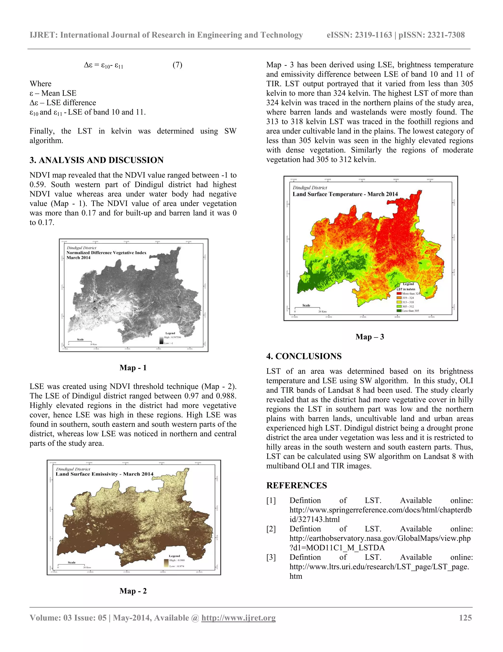 Estimation of land surface temperature of dindigul district using ...