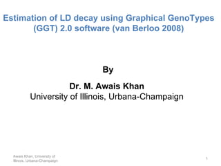 Awais Khan, University of Illinois, Urbana-Champaign Estimation of LD decay using Graphical GenoTypes (GGT) 2.0 software (van Berloo 2008) By Dr. M. Awais Khan University of Illinois, Urbana-Champaign 