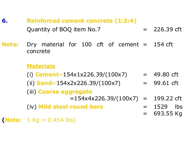 for concrete to material calculate how quantity Estimation