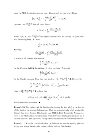 )0 = E 
h 
(X0X)1X00X(X0X)1 
i 
= (X0X)1X0E (0)X(X0X)1 = (X0X)1X02IX (X0X)1 
= 2 (X0X)1 : 
To prove that b is BLUE, let= Ay be an unbiased linear estimator of  