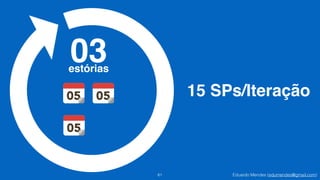 Eduardo Mendes (edumendes@gmail.com)61
15 SPs/Iteração
03 !estórias
 