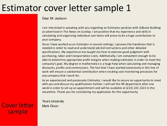 assistant estimator cover letter