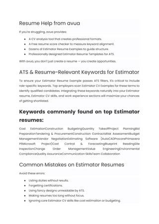 View of Estimator Resume Examples & Writing Guide for 2025 | PDF
