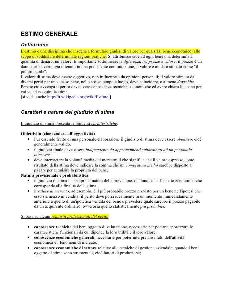 Esempio Di Stima Sintetica Di Un