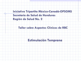 Iniciativa Tripartita México-Canadá-OPSOMS Secretaría de Salud de Honduras  Región de Salud No. 2 Estimulación Temprana Taller sobre Aspectos Clínicos de RBC 