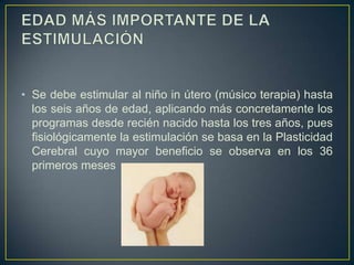 BASES TEÓRICASConocimiento del Desarrollo Infantil permiten el desarrollo de Evaluaciones del Lactante (escalas, test, etc.).Evaluaciones demuestran que los lactantes no evolucionan al mismo ritmo, las diferencias a veces son significativas.Se comenzó a diseñar instancias de aprendizajes sistematizadas que se denominaron: Programas de Estimulación Temprana (Haeusler y Rodríguez 1978 – Chile).Inicialmente para niños con Daño cerebral, posteriormente a niños que viven en sectores políticamente en desventaja (nivel socioecoómico bajo o pobre)J. Craviotto en México (1978): “Los niños de los estratos sociales bajos con desnutrición crónica presentan serios problemas en el aprendizaje escolar”Rodríguez y Lira en Chile (1976 – 1978): “a partir de los 18 meses de edad la curva del Desarrollo infantil comienza a diferenciarse significativamente conforme el nivel socioeconómico al que los niños pertenecen y los promedios de los niños de estratos bajos son inferiores”A Majluf (1980) en Villa María del Triunfo y fabiola Concha pacheco (1989) en SJL en un  trabajo sobre desnutrición y Desarrollo Infantil evidencian grandes diferencias en el desarrollo de estos niños.