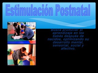 Busca promover el
aprendizaje en los
bebés después de
nacidos, optimizando su
desarrollo mental,
sensorial, social y
afectivo.
 