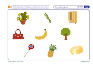i FICHA Nº:
Estimular la memoria. CUARTO NIVEL www.gesfomedia.com
022Mira los dibujos durante 40 segundos y después intent...