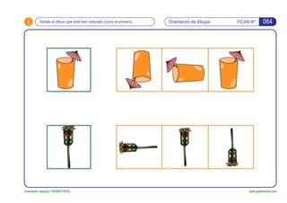 i Orientación de dibujos FICHA Nº:
Orientación espacial. PRIMER NIVEL www.gesfomedia.com
Señala el dibujo que está bien colocado (como el primero). 064
 