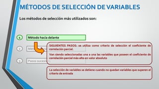 Ing. William león Velásquez
La ecuación de regresión simple que tiene una sola variable
independiente tiene la forma general de y' = a + bx.
En el caso de la regresión múltiple la ecuación tiene varias
variables independientes:
y' = b0 + b1x1 + b2x2 + ... + bkxk
ANÁLISIS DE REGRESIÓN MÚLTIPLE
donde:
X1, X2, ... Xk son las variables independientes.
b0 es el punto donde la línea de regresión cruza el
eje de las Y.
b1, b2, ... bk son los coeficientes de regresión.
 