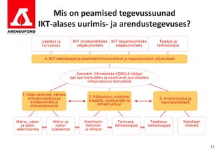Mis on peamised tegevussuunad
IKT-alases uurimis- ja arendustegevuses?




                                           21
 