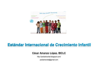 Estándar Internacional de Crecimiento Infantil César Amanzo López, IBCLC http://pediatriavital.blogspot.com/ pediatriavital@gmail.com 