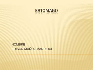 ESTOMAGO




NOMBRE
EDISON MUÑOZ MANRIQUE
 