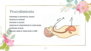 Procedimiento
•Comprovar la identidad del paciente.
•Respetar su intimidad.
•Informar al paciente.
•Consultar su consentimiento de forma verbal
•Comprobar alergias
•Realizar lavado de manos según la OMS
22
 