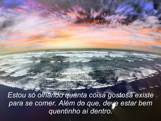 Estou só olhando quanta coisa gostosa existe para se comer. Além do que, deve estar bem quentinho aí dentro. 