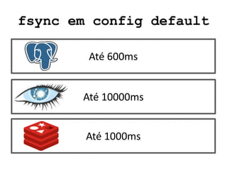 fsync em config default
Até 600ms
Até 10000ms
Até 1000ms
 
