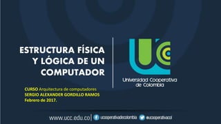 ESTRUCTURA FÍSICA
Y LÓGICA DE UN
COMPUTADOR
CURSO Arquitectura de computadores
SERGIO ALEXANDER GORDILLO RAMOS
Febrero de 2017.
 
