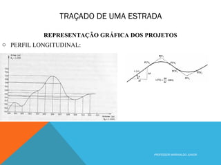 TRAÇADO DE UMA ESTRADA
PROFESSOR MARINALDO JUNIOR
REPRESENTAÇÃO GRÁFICA DOS PROJETOS
o PERFIL LONGITUDINAL:
 