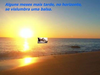 Alguns meses mais tarde, no horizonte,  se vislumbra uma balsa. 