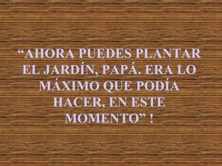 “ AHORA PUEDES PLANTAR EL JARDÍN, PAPÁ. ERA LO MÁXIMO QUE PODÍA HACER, EN ESTE MOMENTO” ! 