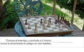 “Conoce al enemigo y conócete a ti mismo;
nunca te encontrarás en peligro en cien batallas.
Sun Tzu, El Arte de la Guerra
 