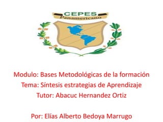 Modulo: Bases Metodológicas de la formación
Tema: Síntesis estrategias de Aprendizaje
Tutor: Abacuc Hernandez Ortiz
Por: Elías Alberto Bedoya Marrugo
 