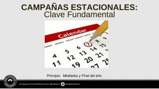 Estrategia de Email Marketing exitosa / @meldiazch #DopplerAcademy
CAMPAÑAS ESTACIONALES:
Clave Fundamental
Principio, Mediados y Final del año
 