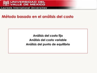 Análisis del costo fijo Análisis del costo variable Análisis del punto de equilibrio Método basado en el análisis del costo  