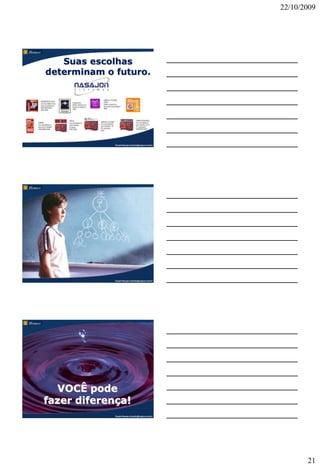 22/10/2009




   Suas escolhas
determinam o futuro.




             Claudio Nasajon (claudio@nasajon.com.br)




             Claudio Nasajon (claudio@nasajon.com.br)




  VOCÊ pode
fazer diferença!
             Claudio Nasajon (claudio@nasajon.com.br)




                                                               21
 