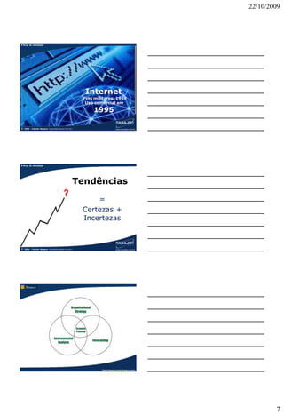 22/10/2009




A força da tecnologia




                                                      Internet
                                                      Fins militares: 1969
                                                       Uso comercial em

                                                          1995

© 2009   – Claudio Nasajon (claudio@nasajon.com.br)           Claudio Nasajon (claudio@nasajon.com.br)




A força da tecnologia na contabilidade
A força da tecnologia




                                                  Tendências
                                                          =
                                                      Certezas +
                                                      Incertezas



© 2009   – Claudio Nasajon (claudio@nasajon.com.br)           Claudio Nasajon (claudio@nasajon.com.br)




                                                              Claudio Nasajon (claudio@nasajon.com.br)




                                                                                                                 7
 