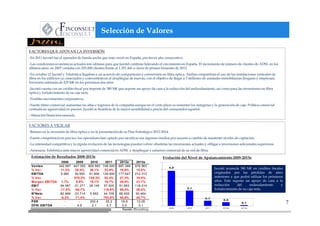 Selección de Valores

FACTORES QUE APOYAN LA INVERSIÓN
-En 2011 Jazztel fue el operador de banda ancha que más creció en España, por tercer año consecutivo.
-Las condiciones económicas actuales son idóneas para que Jazztel continúe liderando el crecimiento en España. El incremento de número de clientes de ADSL en los
últimos años: en 2007 contaba con 255.000 clientes frente al 1.251.441 a cierre de primer trimestre de 2012.
-En octubre´12 Jazztel y Telefónica llegaban a un acuerdo de compartición y coinversión en fibra óptica. Ambas compartirán el uso de las instalaciones verticales de
fibra en los edificios ya conectados y coinvertirán en el despliegue de nuevas, con el objetivo de llegar a 3 millones de unidades inmobiliarias (hogares y empresas).
Inversión estimada de 525 M€ en los próximos dos años.
-Jazztel cuenta con un crédito fiscal por importe de 380 M€ que supone un apoyo de cara a la reducción del endeudamiento, así como para las inversiones en fibra
óptica y fortalecimiento de su caja neta.
-Posibles movimientos corporativos.
-Fuerte ritmo comercial: aumentan las altas e ingresos de la compañía aunque en el corto plazo se resienten los márgenes y la generación de caja. Política comercial
centrada en agresividad en precios. Jazztel se beneficia de la mayor sensibilidad a precio del consumidor español.
--Situación financiera saneada.

FACTORES A VIGILAR
-Retraso en la inversión de fibra óptica y en la presentación de su Plan Estratégico 2012-2014.
-Fuerte competencia en precios: los operadores han optado por sacrificar sus ingresos medios por usuario a cambio de mantener niveles de captación.
-La intensidad competitiva y la rápida evolución de las tecnologías pueden volver obsoletas las inversiones actuales y obligar a inversiones adicionales superiores.
-Amenaza: Telefónica ante mayor agresividad comercial en ADSL y despliegue y esfuerzo comercial de su red de fibra.
 Estimación de Resultados 2008-2013e                                                         Evolución del Nivel de Apalancamiento 2009-2013e
                   2008   2009   2010    2011                2012e       2013e           6




 Venta s       342.667 447.000 608.583 748.000              887.389     976.563
 % Va r.          11,3%  30,4%  36,1%   22,9%                18,6%       10,0%           5
                                                                                                4,8                          Jazztel acumula 380 M€ en créditos fiscales
 EBITDA           5.960  39.950 91.609 139.600              177.647     212.313                                              originados por las pérdidas de años
 % Va r.             -  570,3% 129,3%   52,4%                27,3%       19,5%
                                                                                         4
                                                                                                                             anteriores y que podrá utilizar los próximos
 Ma rgen EBITDA 1,7%      8,9%  15,1%   18,7%                20,0%       21,7%                                               años. Esto supone un apoyo de cara a la
 EBIT           -54.067 -21.271 26.145  57.500              91.663      118.214
                                                                                         3
                                                                                                                             reducción      del     endeudamiento       y
 % Va r.         -17,5% -60,7%     -   119,9%                59,4%       29,0%                            2,1                fortalecimiento de su caja neta.
                                                                                         2


 BºNe to        -82.989 -23.714 5.562   44.709              66.450      93.464
 % Va r.          -6,2%  -71,4%    -   703,8%                48,6%       40,7%           1                            0,7
                                                                                                                                  0,5
 PER
 DFN/ EBITDA
                     -
                     -
                            -
                           4,8
                                202,4
                                  2,1
                                         25,2
                                          0,7
                                                              16,9
                                                               0,5
                                                                         12,05
                                                                          0,1            0
                                                                                                                                               0,1                          7
                                                               Fuente: Bloomberg.
                                                                                                  2009    2010        2011        2012e       2013e

www.gesconsult.es
 