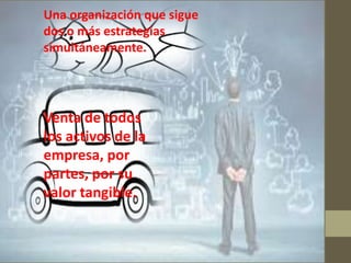 Venta de todos
los activos de la
empresa, por
partes, por su
valor tangible.
Una organización que sigue
dos o más estrategias
simultáneamente.
 