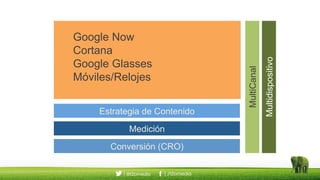 Google Now
Cortana
Google Glasses
Móviles/Relojes
Medición
Conversión (CRO)
MultiCanal
Estrategia de Contenido
Multidispositivo
 