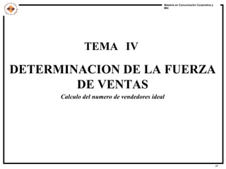 TEMA  IV DETERMINACION DE LA FUERZA DE VENTAS Calculo del numero de vendedores ideal 