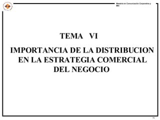 TEMA  VI IMPORTANCIA DE LA DISTRIBUCION EN LA ESTRATEGIA COMERCIAL DEL NEGOCIO   