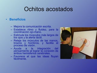 Ochitos acostados <ul><li>Beneficios </li></ul><ul><ul><li>Mejora la comunicación escrita. </li></ul></ul><ul><ul><li>Esta...