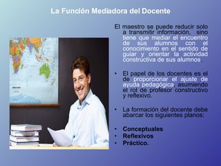 La Función Mediadora del Docente <ul><li>El maestro se puede reducir solo a transmitir información,  sino  tiene que media...