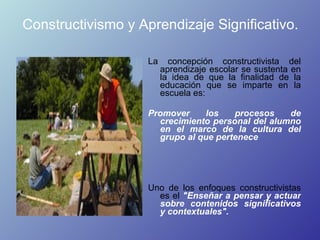 Constructivismo y Aprendizaje Significativo. <ul><li>La concepción constructivista del aprendizaje escolar se sustenta en ...