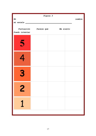 Figura 3
Mi                                            nombre
mi escala


     Puntuación   Parece qué      Me siento
Puedo intentar




      5
      4
      3
      2
      1

                           17
 