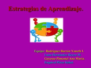 Estrategias de Aprendizaje. Equipo:  Rodríguez Barrón Yaneth I. Luna Hernández Reyna M. Gayosso Pimentel Ana María. Esquivel Pérez Itzhel. 