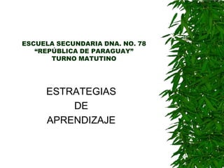 ESCUELA SECUNDARIA DNA. NO. 78“REPÚBLICA DE PARAGUAY”TURNO MATUTINO ESTRATEGIAS  DE APRENDIZAJE 
