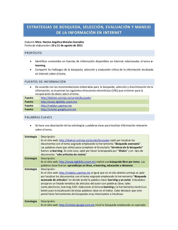 Estrategias de búsqueda y manejo de la información en