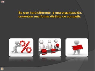 Es que hará diferente a una organización,
encontrar una forma distinta de competir.
 