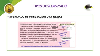 TIPOS DE SUBRAYADO
• SUBRAYADO DE INTEGRACION O DE REALCE
 