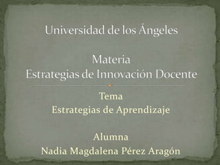 Tema
Estrategias de Aprendizaje
Alumna
Nadia Magdalena Pérez Aragón
 