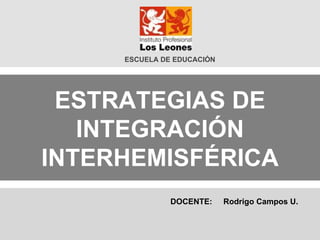 ESTRATEGIAS DE INTEGRACIÓN INTERHEMISFÉRICA ESCUELA DE EDUCACIÓN DOCENTE:  Rodrigo Campos U. 