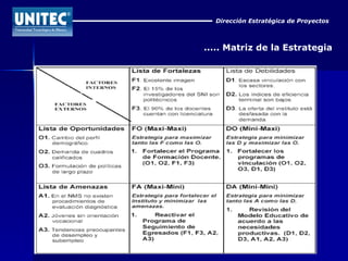 Dirección Estratégica de Proyectos ..... Matriz de la Estrategia 