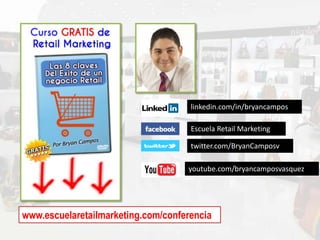 www.escuelaretailmarketing.com/conferencia
linkedin.com/in/bryancampos
Escuela Retail Marketing
twitter.com/BryanCamposv
youtube.com/bryancamposvasquez
 